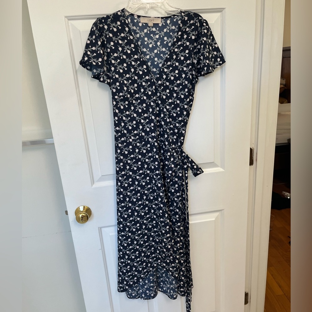 LOFT Blue and White Wrap Maxi Sundress